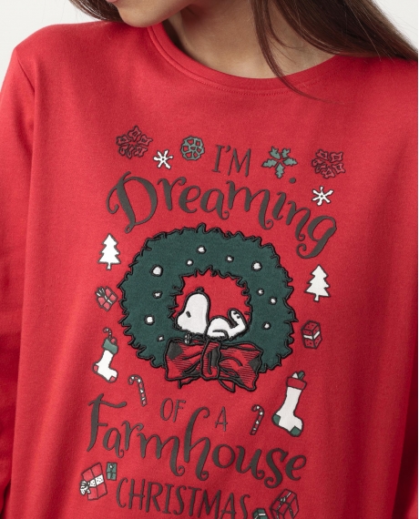 PEANUTS Pijama Manga Larga Reindeer Crossing para Mujer ROJO 2
