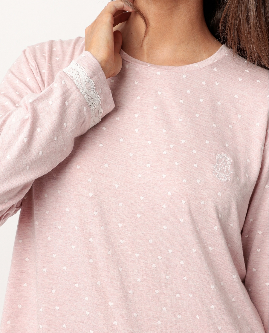 ADMAS CLASSIC Pijama Manga Larga Hearts para Mujer ROSA