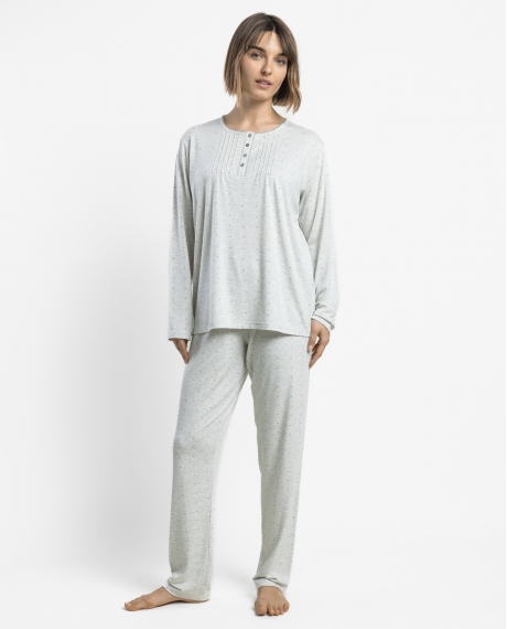 ADMAS CLASSIC Pijama Manga Larga Tapeta Small Grey Dots para Mujer GRIS JASPE