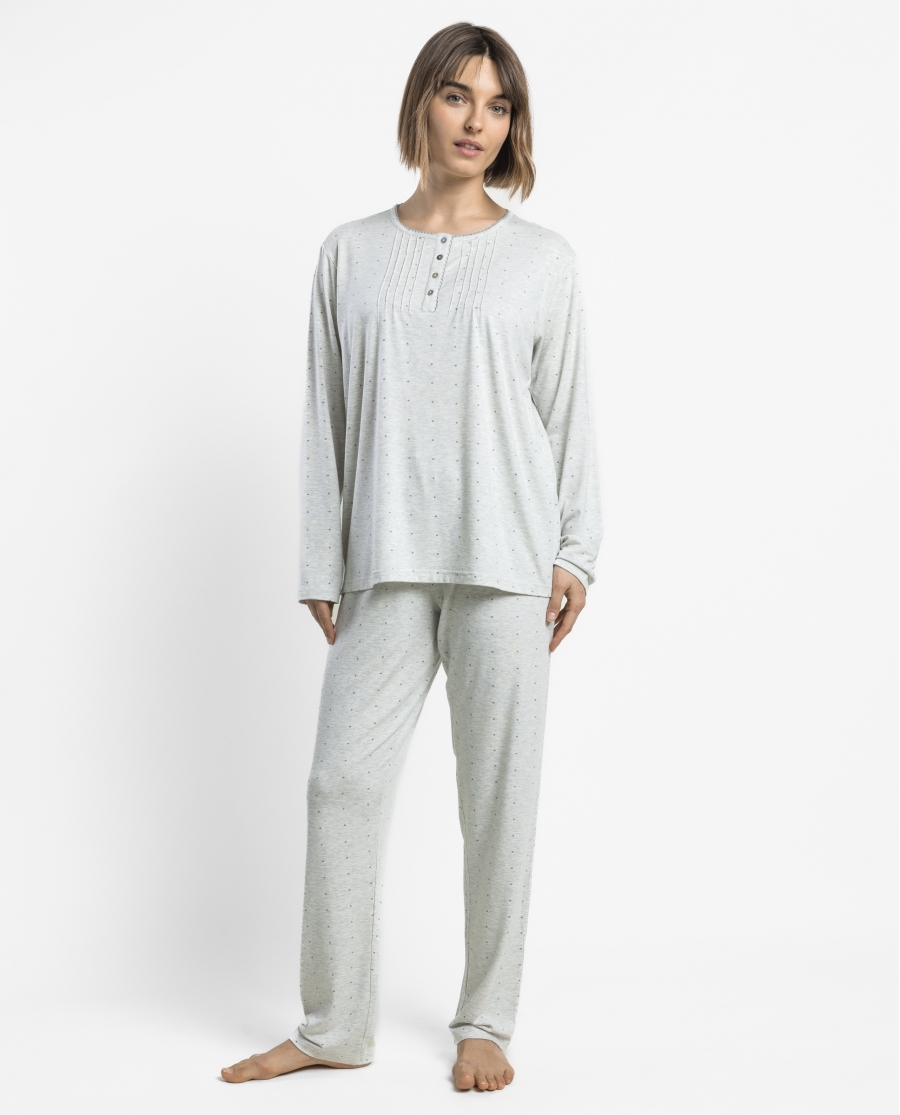 ADMAS CLASSIC Pijama Manga Larga Tapeta Small Grey Dots para Mujer GRIS JASPE