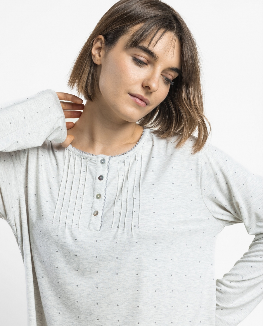 ADMAS CLASSIC Pijama Manga Larga Tapeta Small Grey Dots para Mujer GRIS JASPE