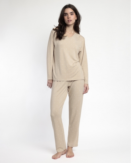 ADMAS HOME Pijama Manga Larga Pico Moons para Mujer BEIGE