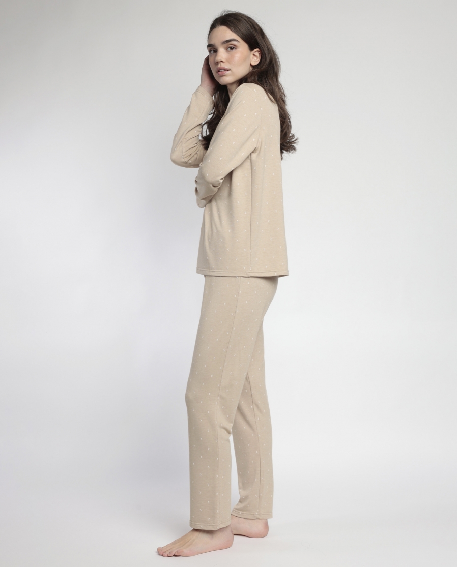 ADMAS HOME Pijama Manga Larga Pico Moons para Mujer BEIGE