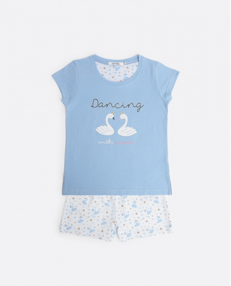 ADMAS Pijama Manga Corta Dancing With Swans para Niña AZUL