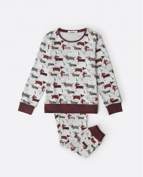 ADMAS Pijama Manga Larga Dog Home para Niña GRIS JASPE