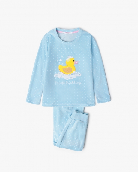 ADMAS Pijama Manga Larga Terciopelo Sweet Duckling para Niña AZUL