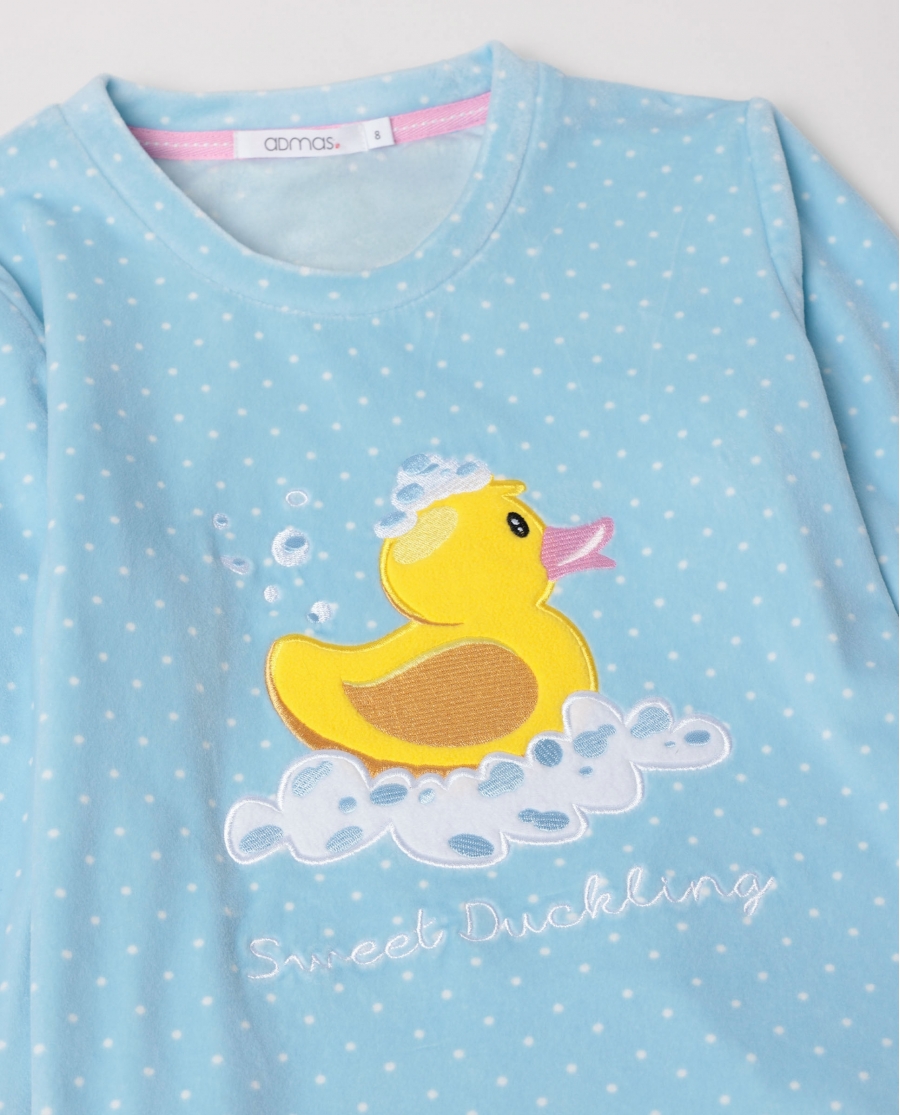 ADMAS Pijama Manga Larga Terciopelo Sweet Duckling para Niña AZUL