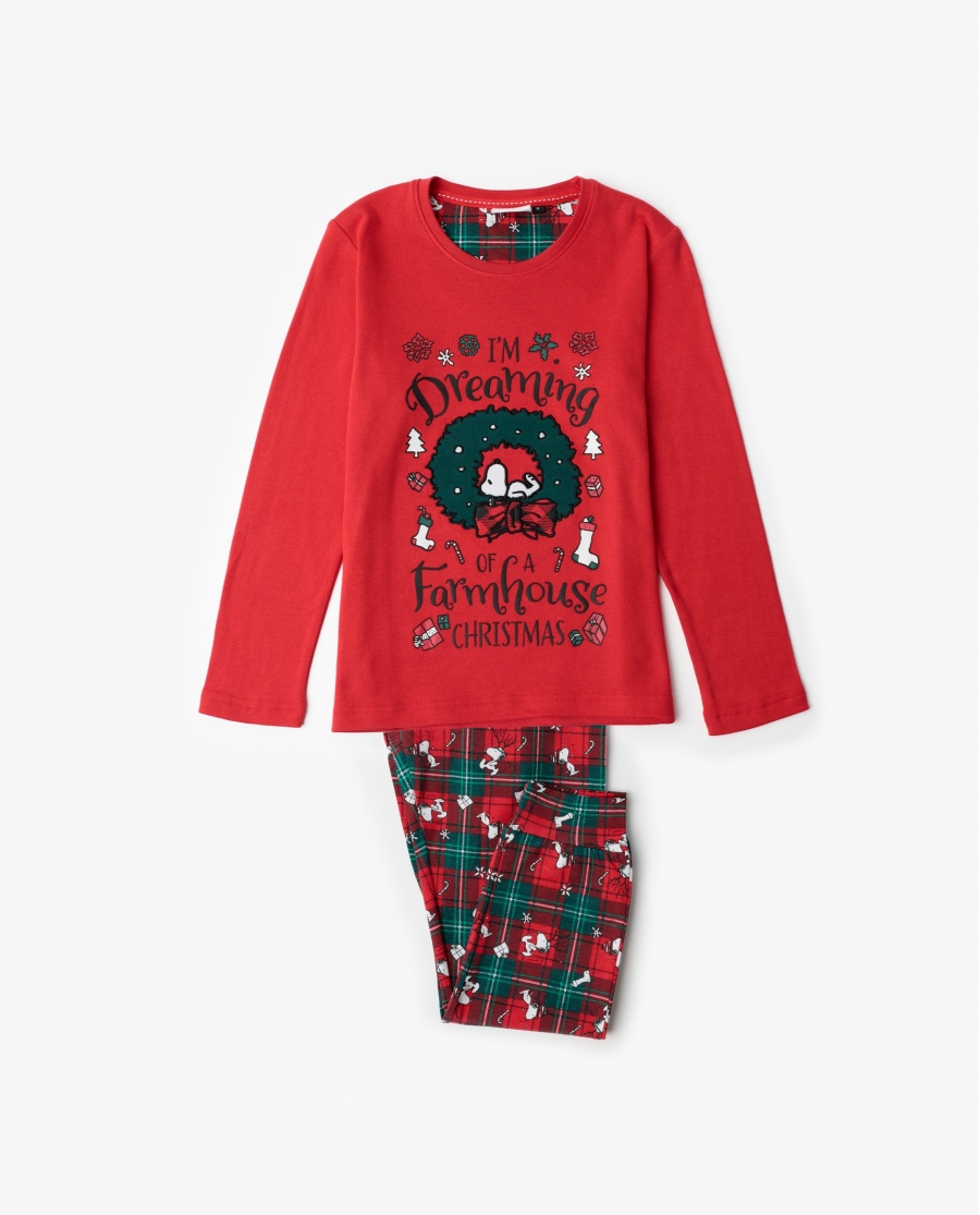 PEANUTS Pijama Manga Larga Reindeer Crossing para Niña ROJO