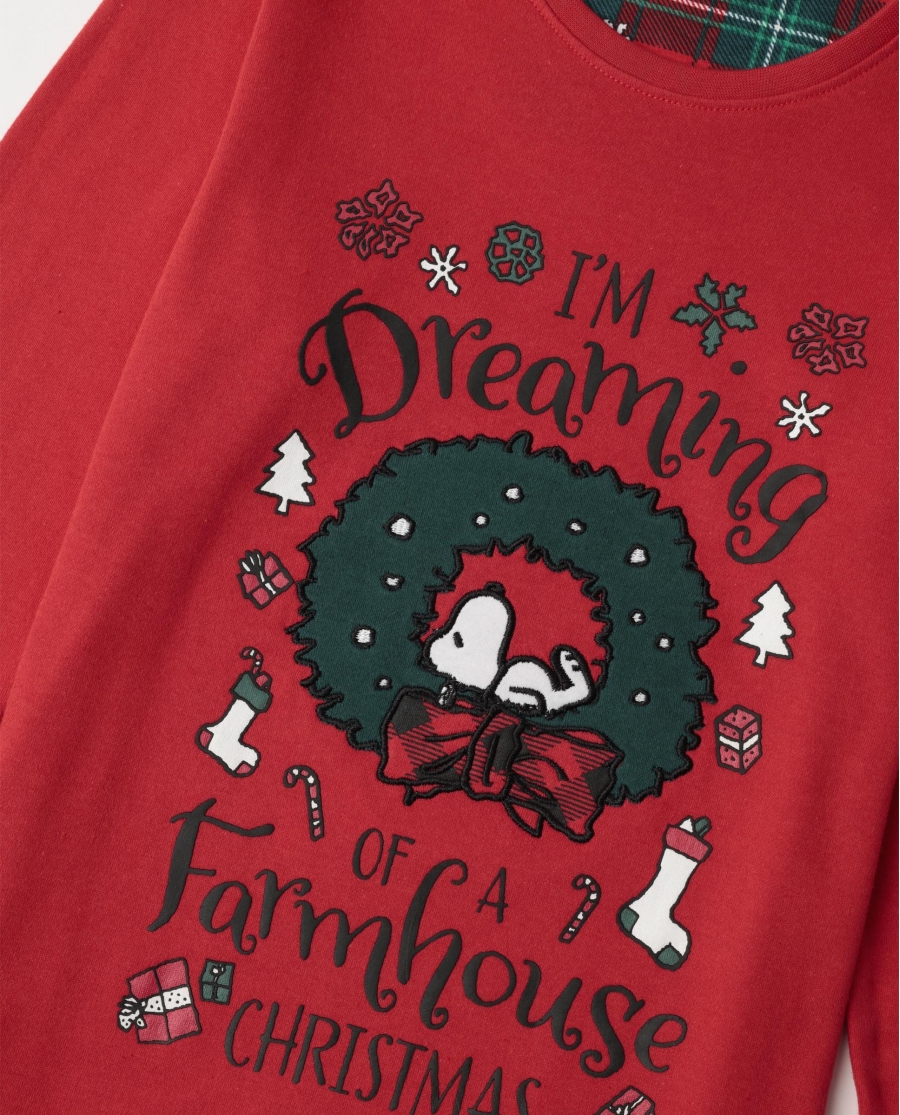 PEANUTS Pijama Manga Larga Reindeer Crossing para Niña ROJO