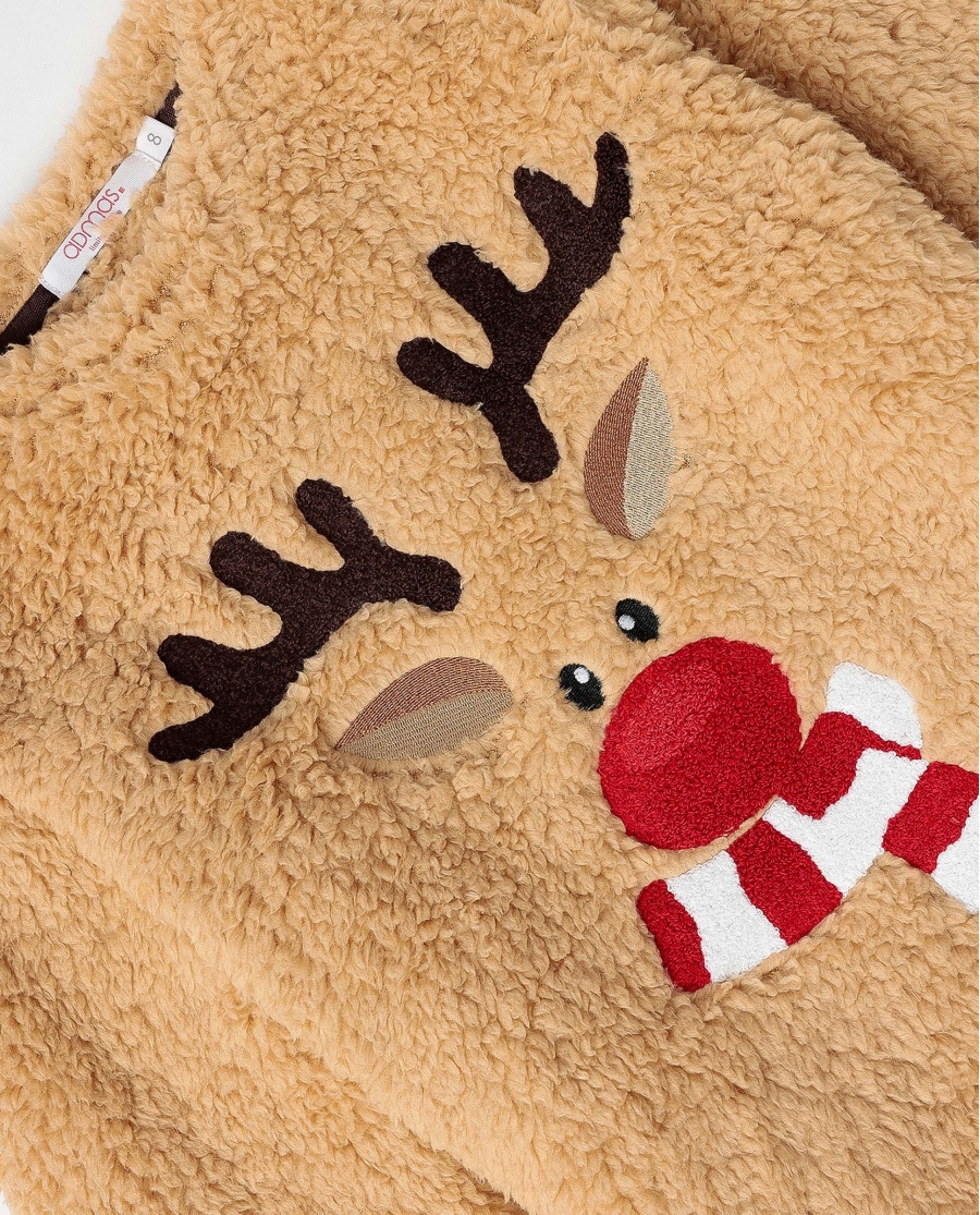 ADMAS Pijama Manga Larga Calentito Reindeer para Niña CAMEL