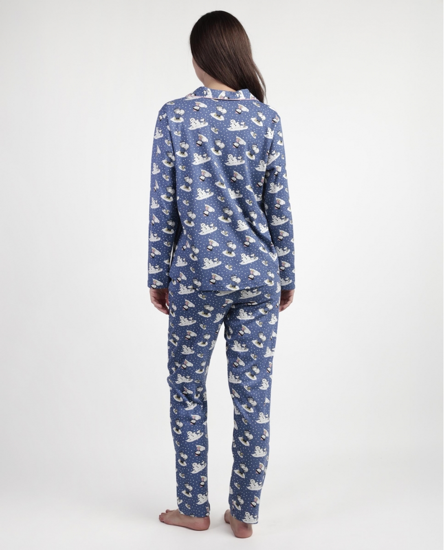 PEANUTS Pijama Manga Larga Abierto Snow Drift para Mujer AZUL