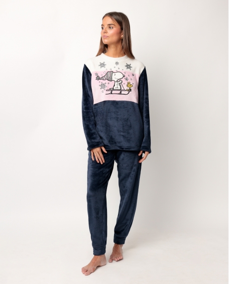 PEANUTS Pijama Manga Larga Calentito Snow Drift para Mujer AZUL