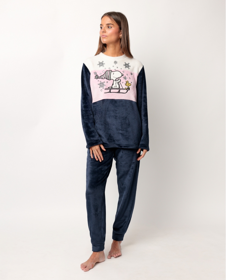 PEANUTS Pijama Manga Larga Calentito Snow Drift para Mujer AZUL