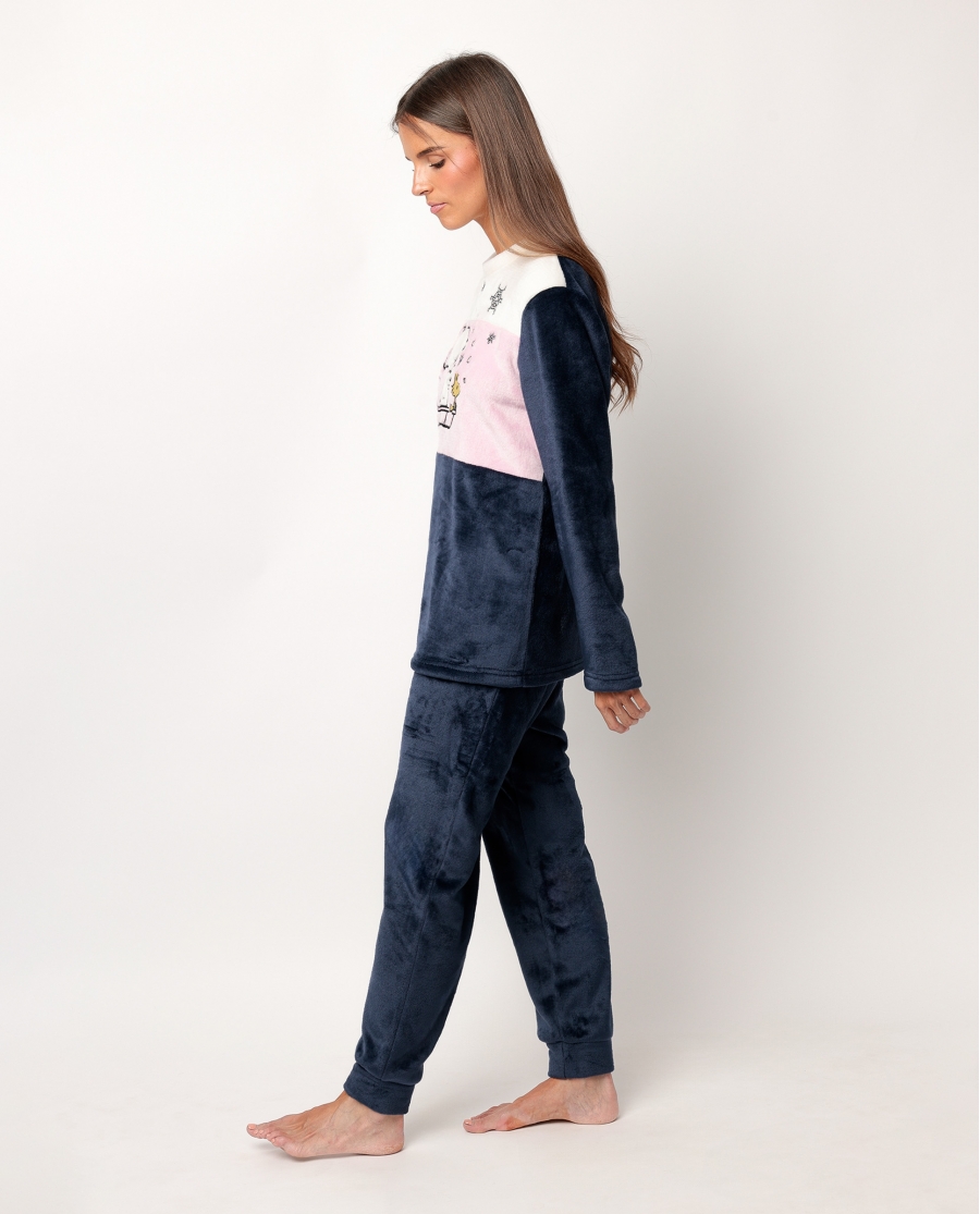 PEANUTS Pijama Manga Larga Calentito Snow Drift para Mujer AZUL