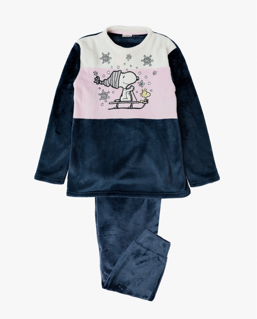 PEANUTS Pijama Manga Larga Calentito Snow Drift para Mujer AZUL