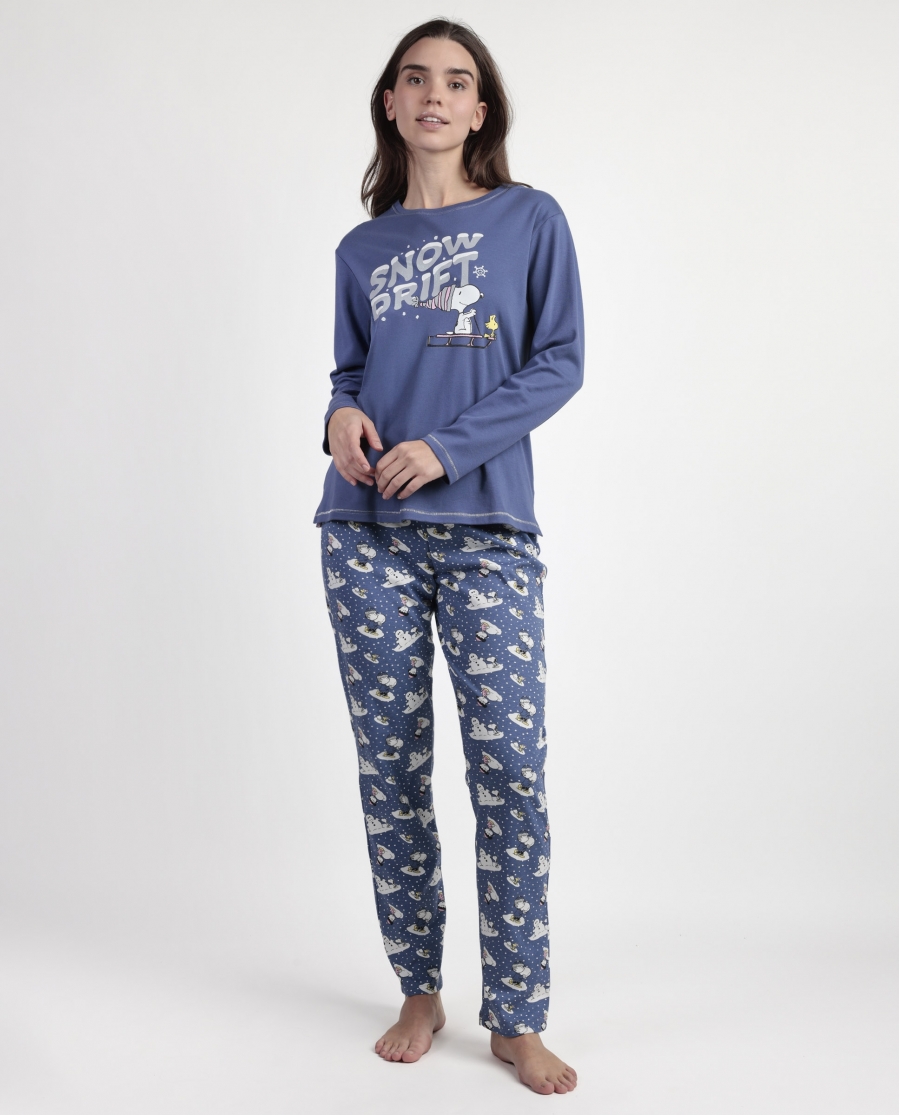 PEANUTS Pijama Manga Larga Snow Drift para Mujer AZUL