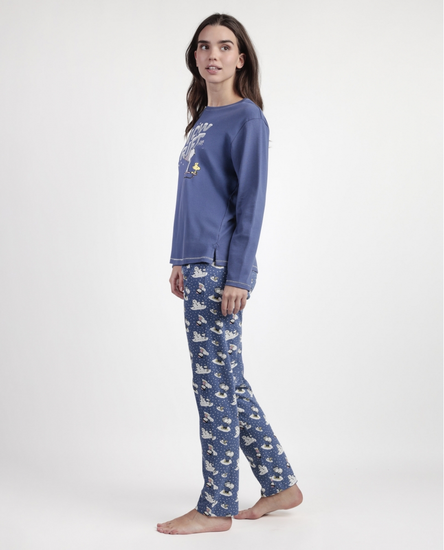 PEANUTS Pijama Manga Larga Snow Drift para Mujer AZUL