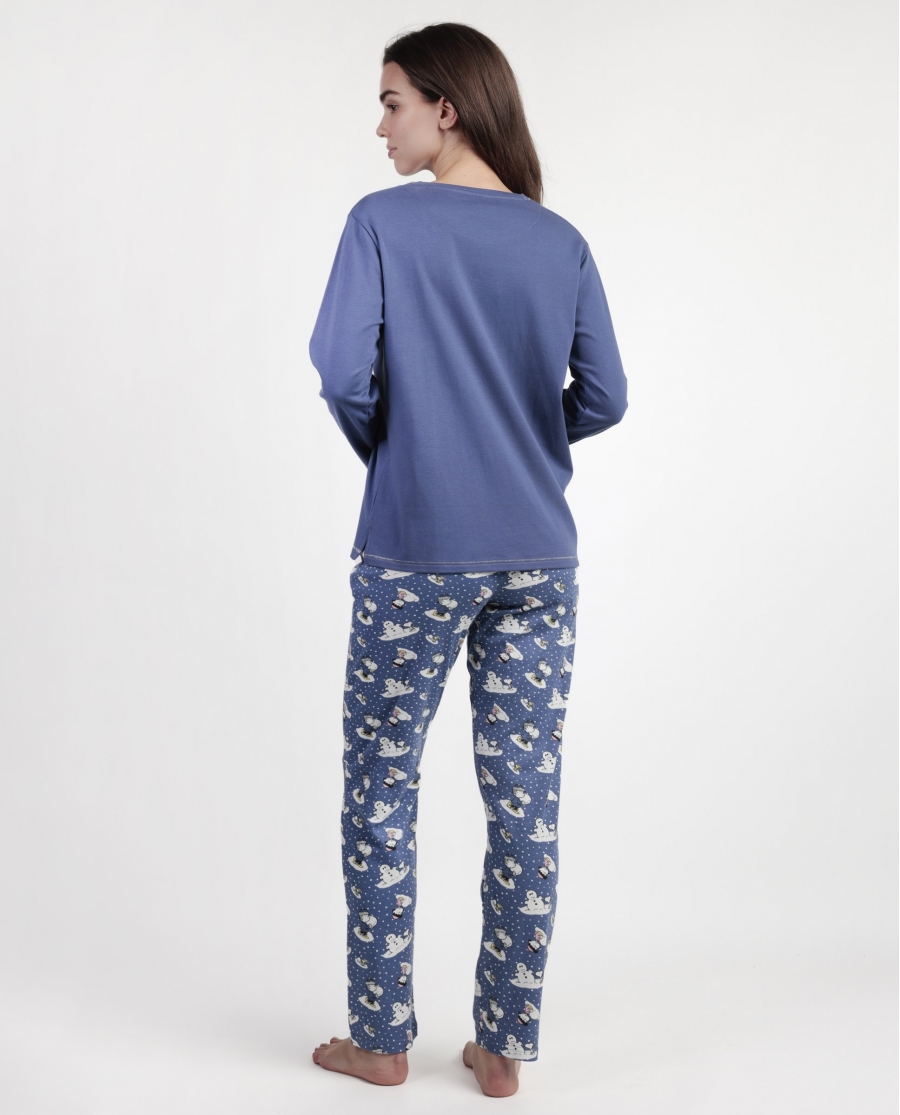 PEANUTS Pijama Manga Larga Snow Drift para Mujer AZUL