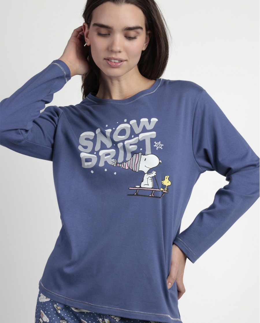 PEANUTS Pijama Manga Larga Snow Drift para Mujer AZUL