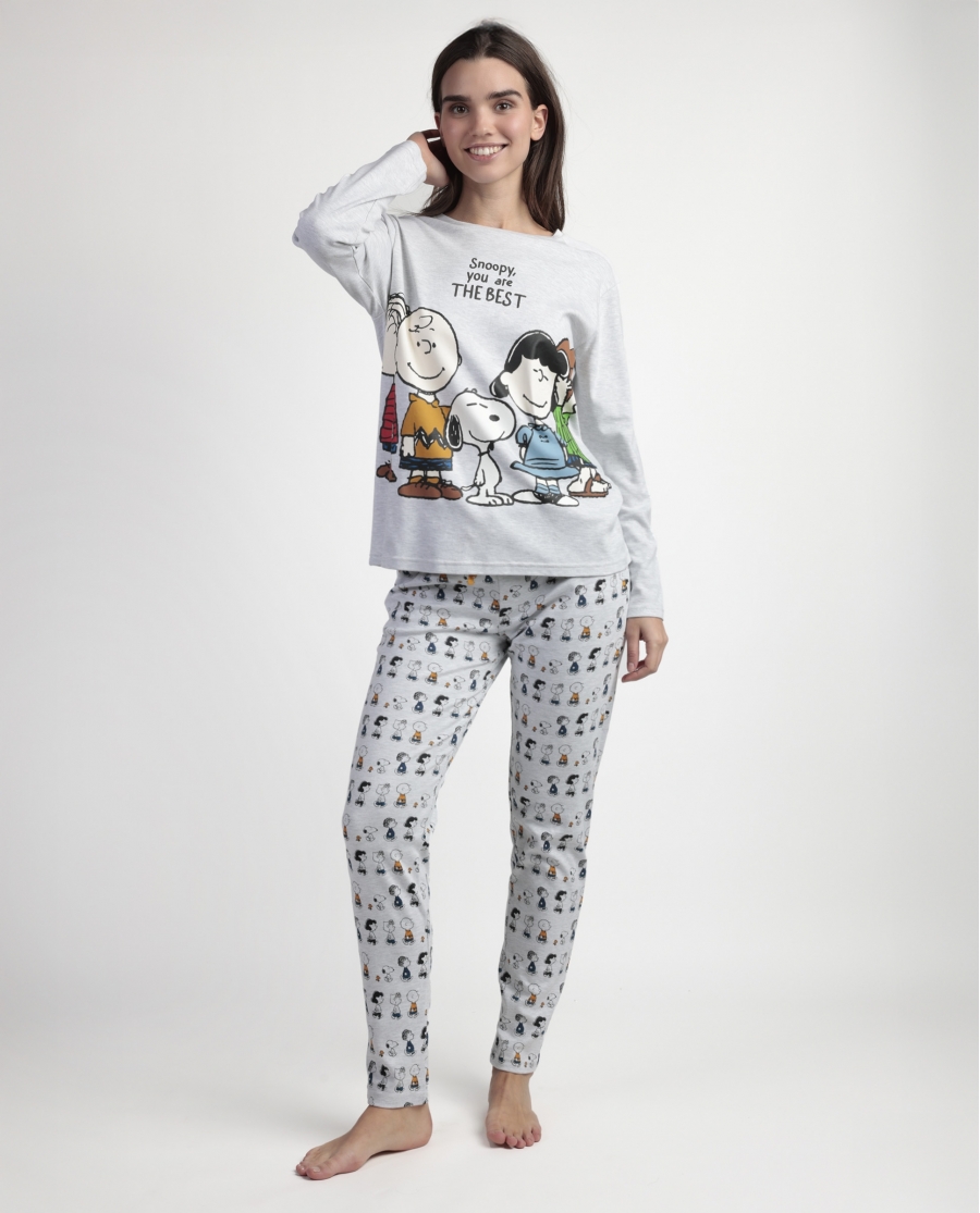 PEANUTS Pijama Manga Larga Snoopy&Friends para Mujer GRIS JASPE
