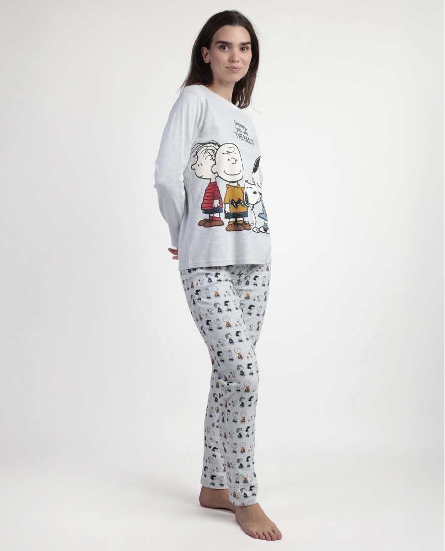 PEANUTS Pijama Manga Larga Snoopy&Friends para Mujer GRIS JASPE