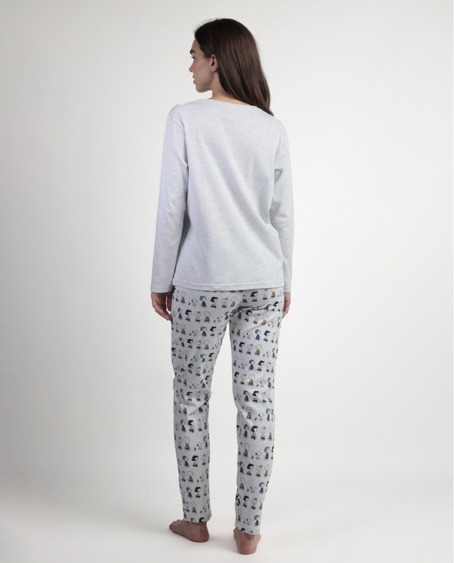 PEANUTS Pijama Manga Larga Snoopy&Friends para Mujer GRIS JASPE