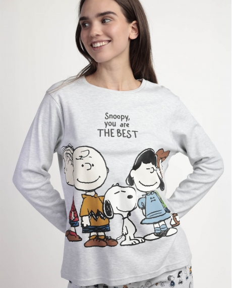 PEANUTS Pijama Manga Larga Snoopy&Friends para Mujer GRIS JASPE 2