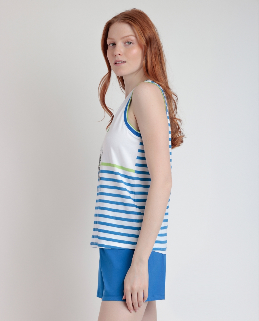 PEANUTS Pijama Sin Mangas Tennis Club para Mujer AZUL