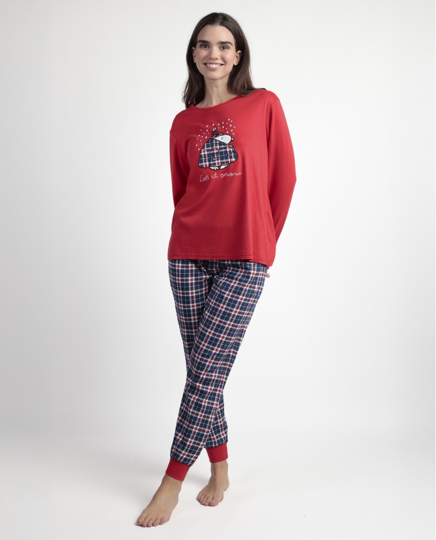 PEANUTS Pijama Manga Larga Let It Snow para Mujer ROJO