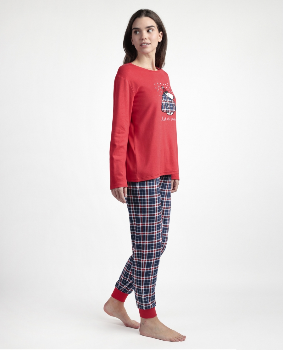 PEANUTS Pijama Manga Larga Let It Snow para Mujer ROJO