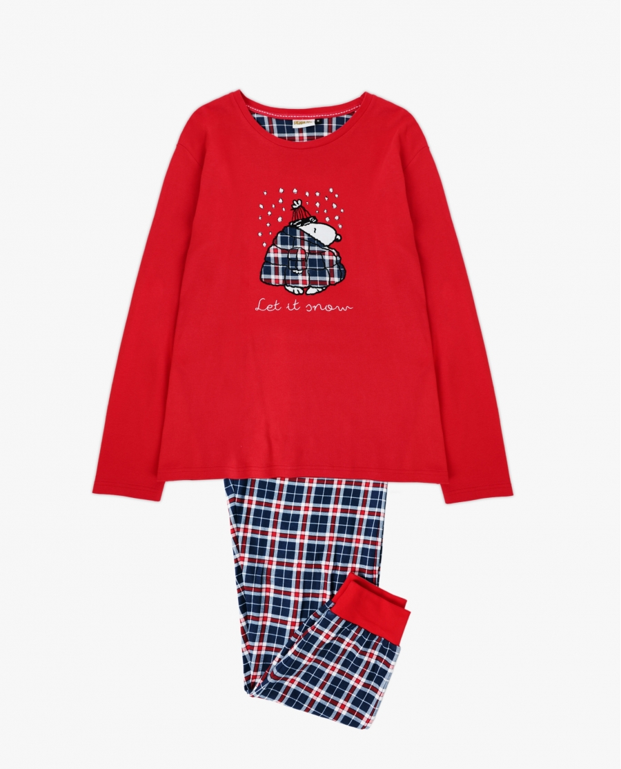 PEANUTS Pijama Manga Larga Let It Snow para Mujer ROJO