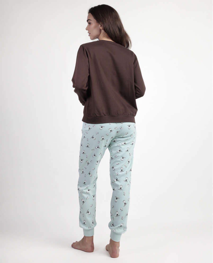 PEANUTS Pijama Manga Larga Felpa Sleep Society para Mujer CHOCOLATE