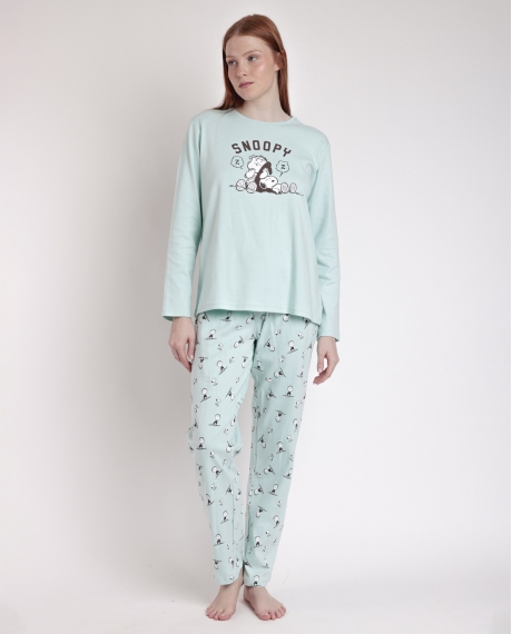 PEANUTS Pijama Manga Larga Sleep Society para Mujer AZUL