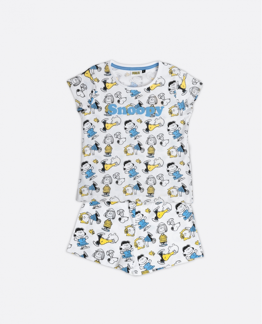PEANUTS Pijama Manga Corta Party Friends para Niña BLANCO