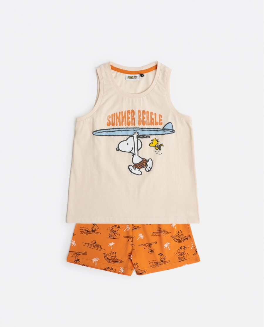 PEANUTS Pijama Sin Mangas Summer Beagle para Niña NARANJA