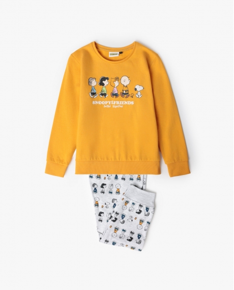 PEANUTS Pijama Manga Larga Felpa Snoopy&Friends para Niña MOSTAZA