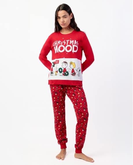 PEANUTS Pijama Manga Larga HoHo Mood para Mujer ROJO