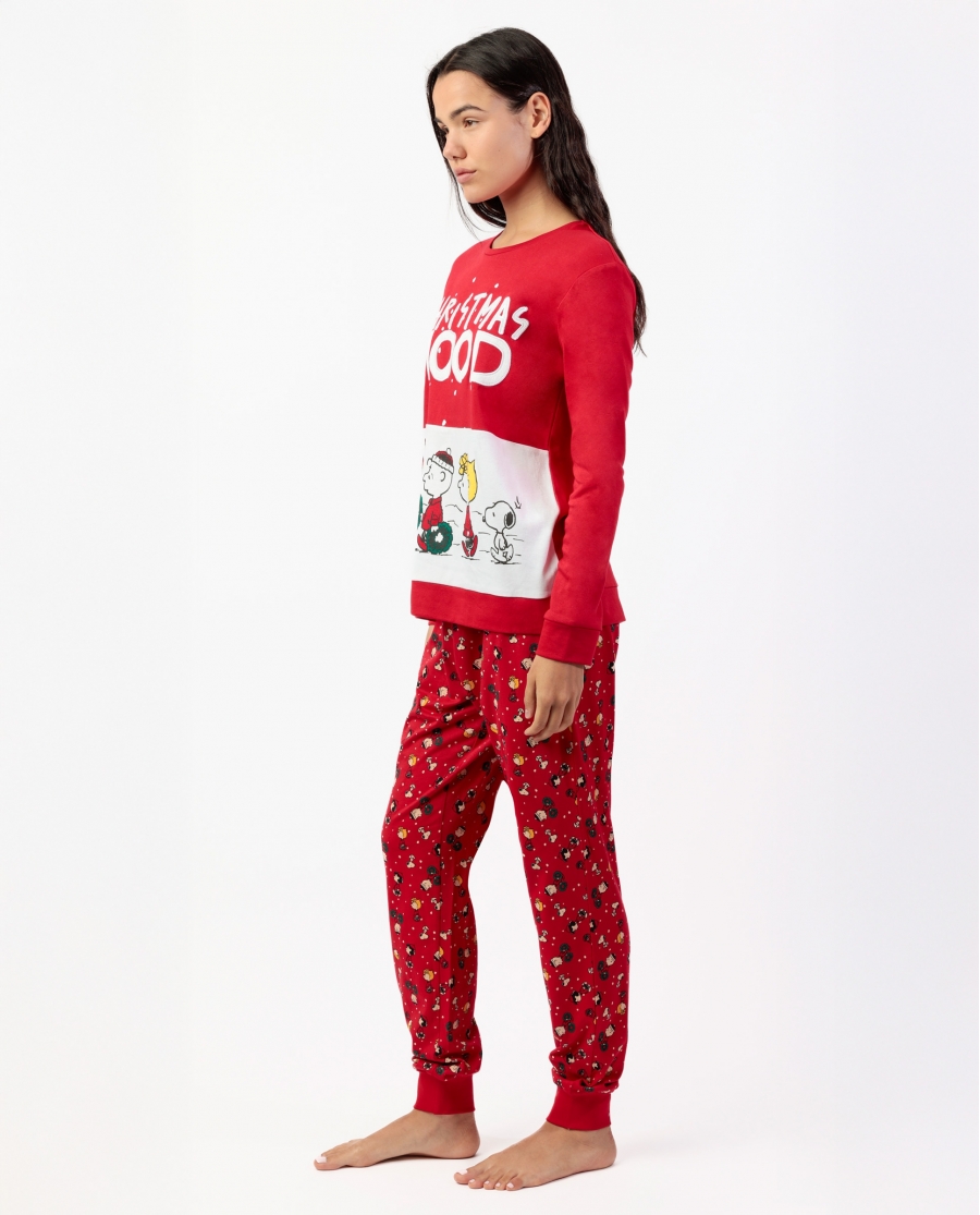 PEANUTS Pijama Manga Larga HoHo Mood para Mujer ROJO