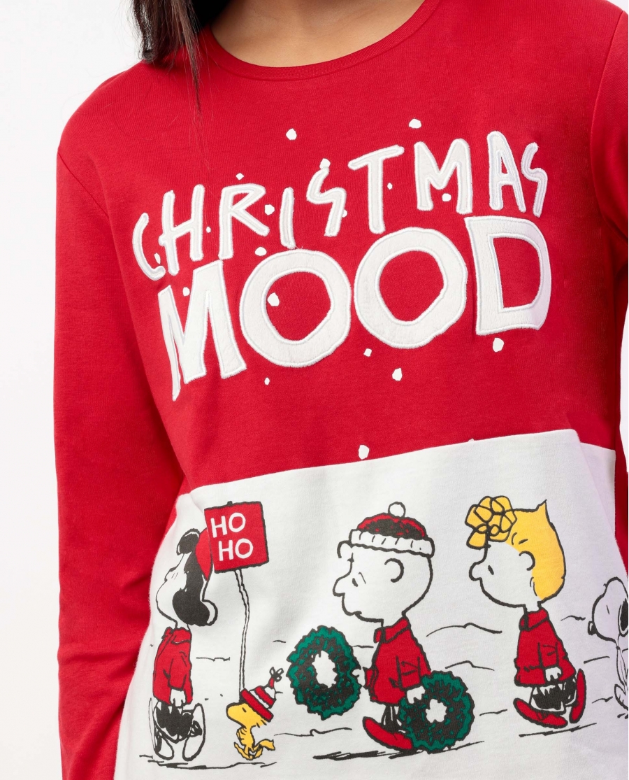 PEANUTS Pijama Manga Larga HoHo Mood para Mujer ROJO