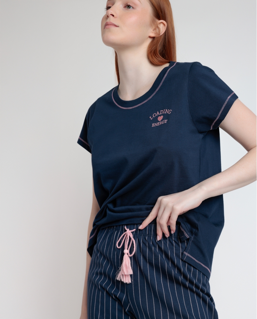 STAY AT HOME Pijama Manga Corta Loading Energy para Mujer MARINO