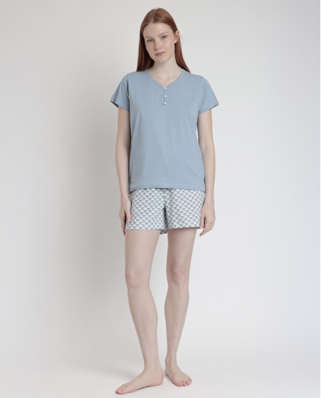 STAY AT HOME Pijama Manga Corta Greek Style para Mujer AZUL
