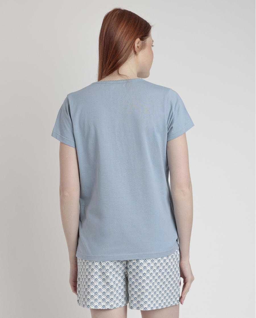 STAY AT HOME Pijama Manga Corta Greek Style para Mujer AZUL