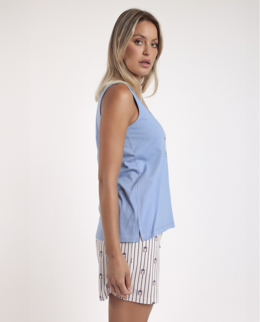 ADMAS Pijama Sin Mangas Beach Life para Mujer AZUL