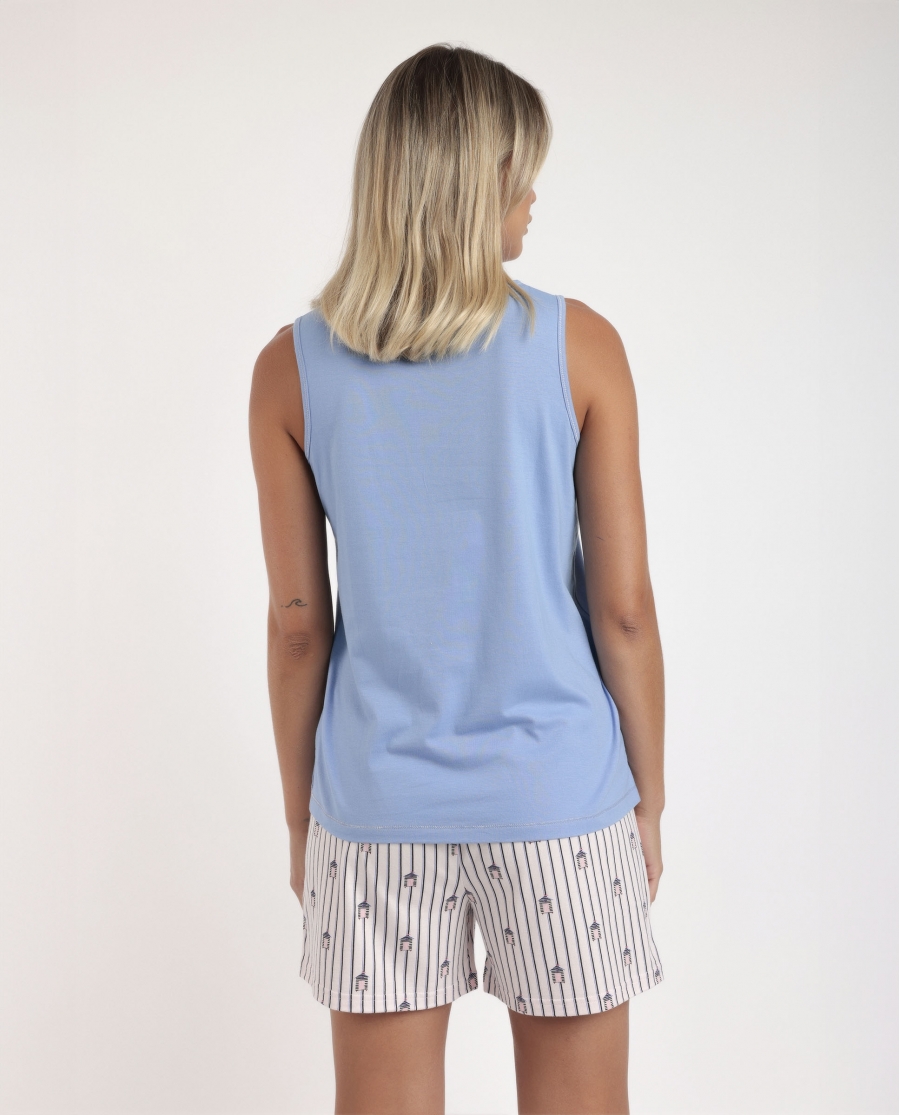 ADMAS Pijama Sin Mangas Beach Life para Mujer AZUL