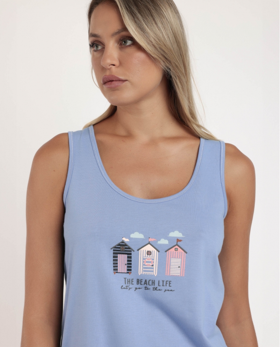 ADMAS Pijama Sin Mangas Beach Life para Mujer AZUL