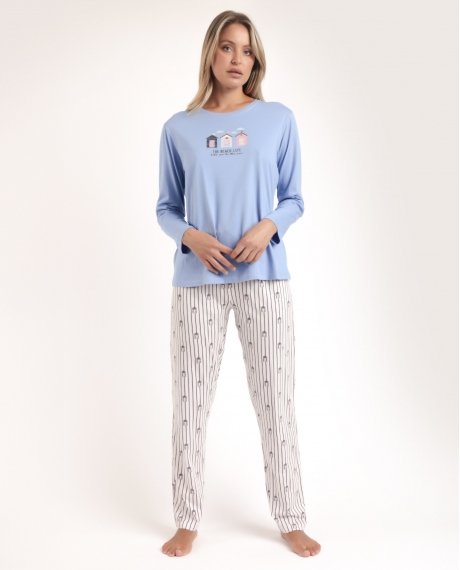 ADMAS Pijama Manga Larga Beach Life para Mujer AZUL