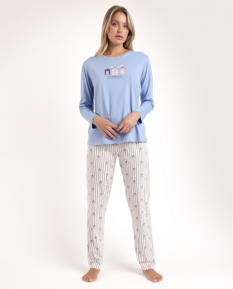 ADMAS Pijama Manga Larga Beach Life para Mujer AZUL