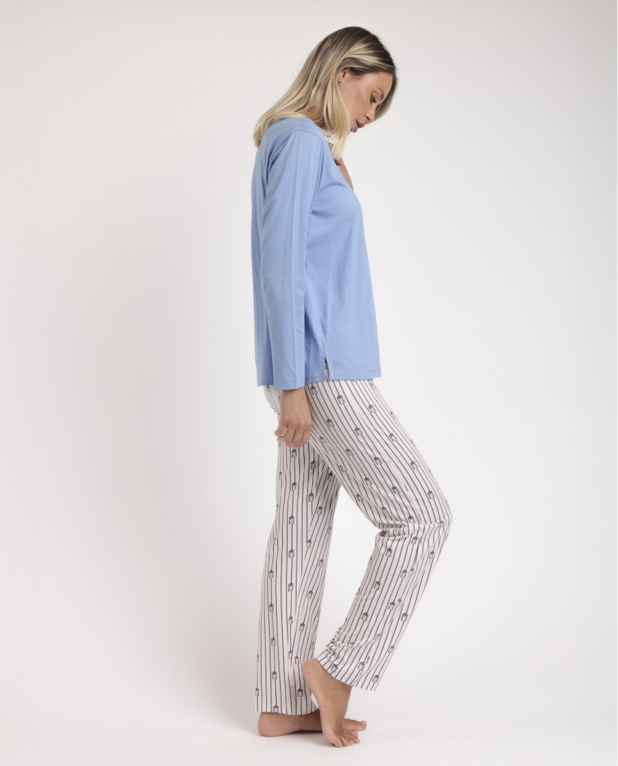 ADMAS Pijama Manga Larga Beach Life para Mujer AZUL