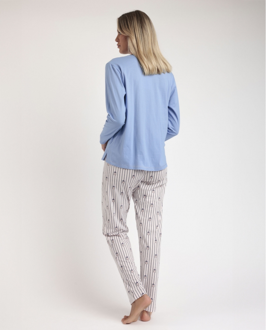 ADMAS Pijama Manga Larga Beach Life para Mujer AZUL