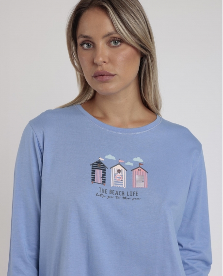 ADMAS Pijama Manga Larga Beach Life para Mujer AZUL 2